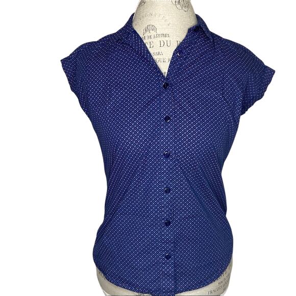 Annabelle Blue & Pink Cap Sleeve Button Up Shirt Women's Size XSmall - Picture 8 of 8